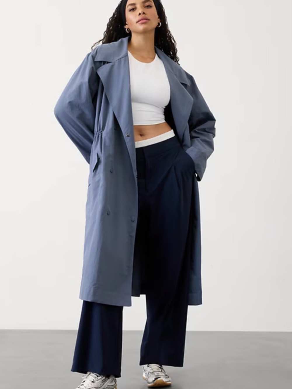 Long Oversized Trench Coat in Slate Blue